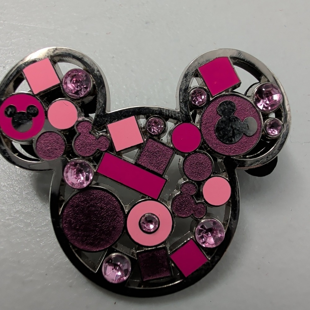 Disney Parks Mickey Mouse Icon Geometric Pink Enamel Rhinestone Trading Pin